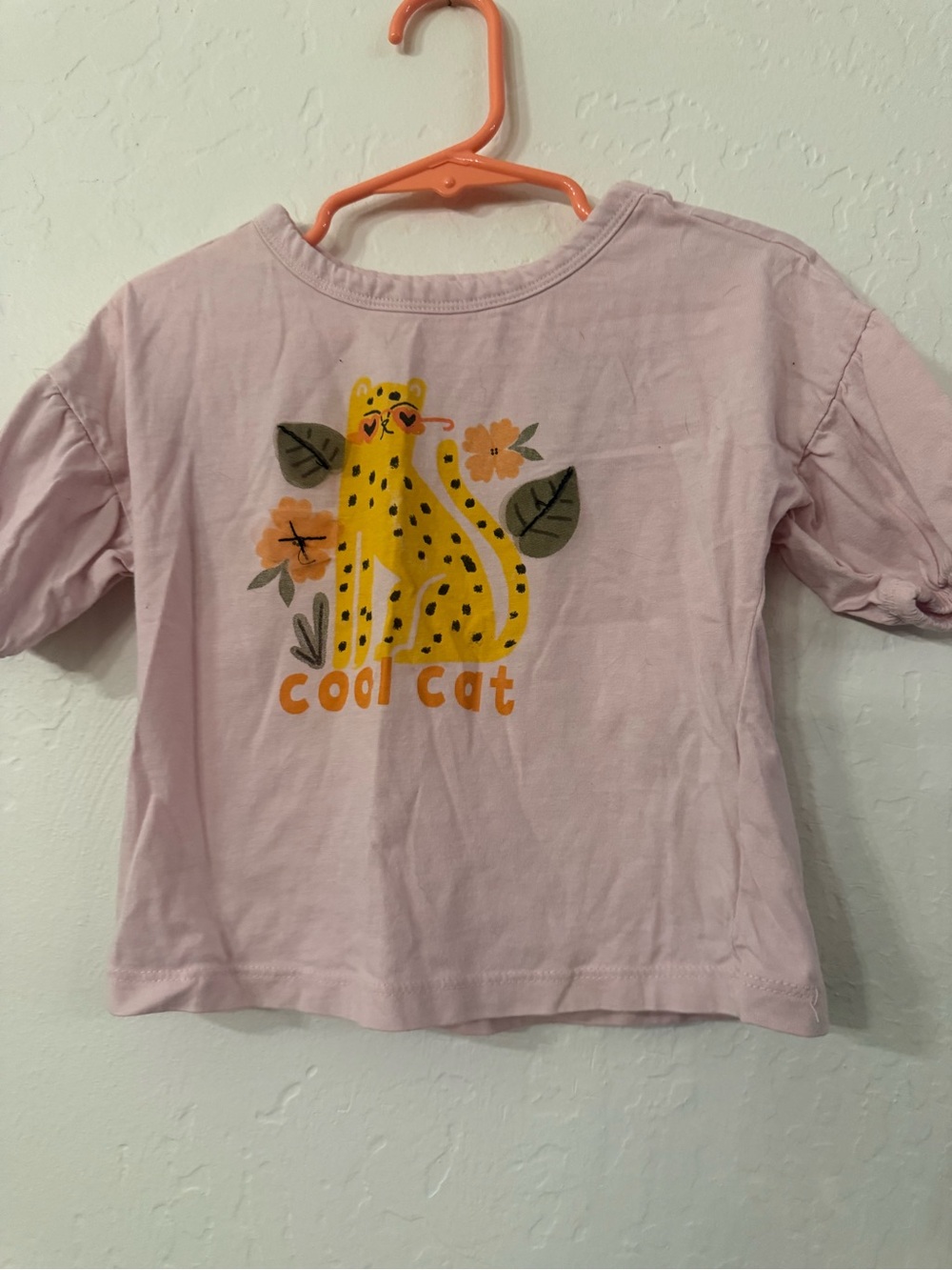 dip Pink Tee with Yellow 'Cool Cat' Graphic